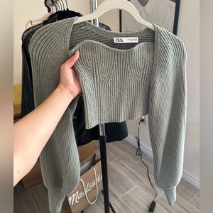 Zara Sage Green Knit Tube Top and Bolero set